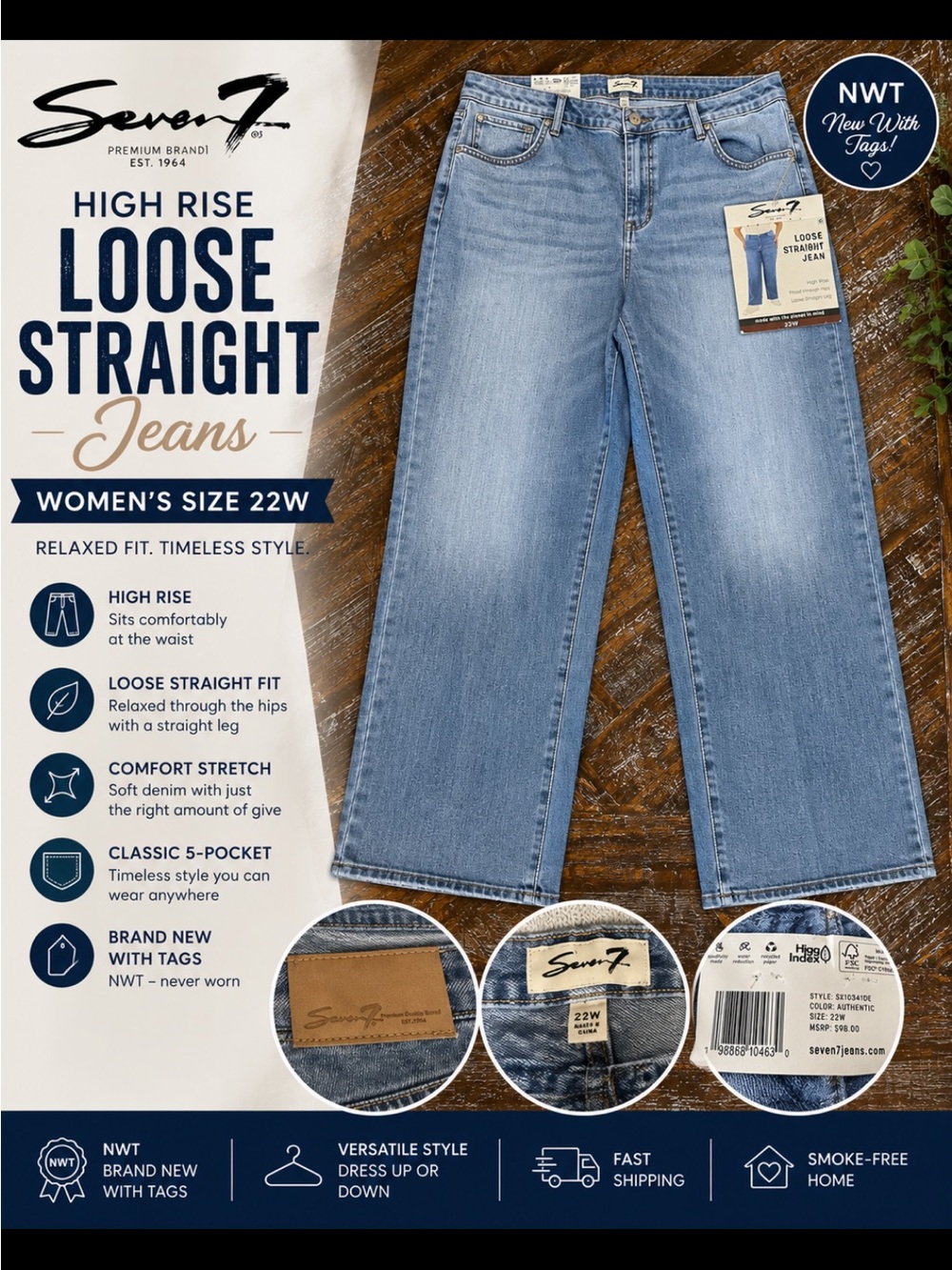 Seven7 Women's High-Rise Loose Straight Jeans in Light Blue Denim